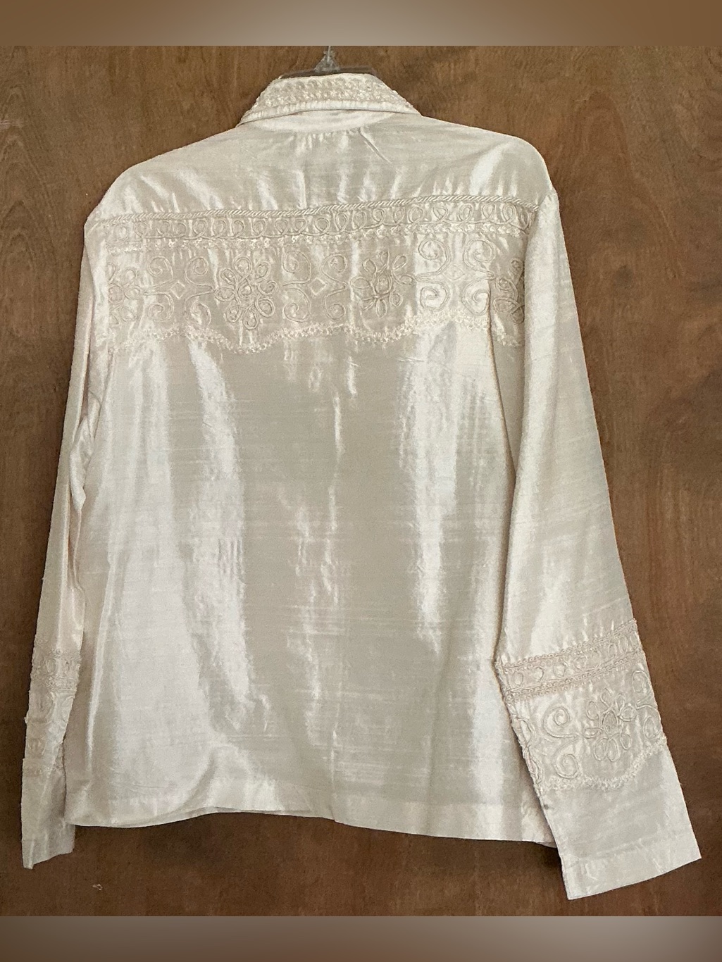 Vtg Nwt Coldwater Creek Whimsy Embroidered 100% Raw Silk Shacket Top Ivory L — image 4 of 8